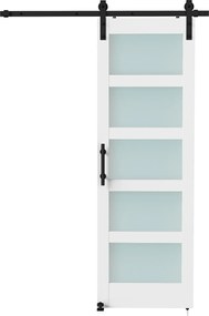 Porta de Correr com Ferragens 71x213 cm Porta de Correr Interior de MDF e Vidro Fosco com Rolo Trilho Guia de Chão Branco