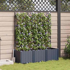 vidaXL Jardineira com Treliça 3 pcs Cinza 120x40x143 cm
