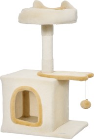 PawHut Árvore para Gatos 72 cm, Poleiro Macio, Plataforma em Forma de Peixe, Nicho em Pelúcia, Postes em Sisal, Bola, Bege | Aosom Portugal