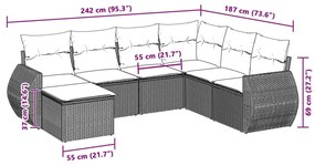 7 pcs conj. sofás jardim com almofadões vime PE cinzento-claro
