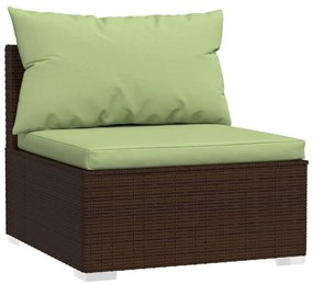 9 pcs conjunto lounge de jardim c/ almofadões vime PE castanho