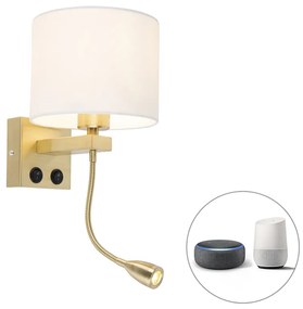 Candeeiro de parede inteligente dourado com abajur branco incl. Wi-Fi A60 - Brescia Art Deco,Moderno