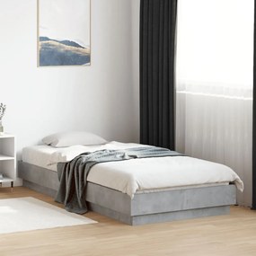 Estrutura de cama com luzes LED 100x200 cm cinzento-cimento