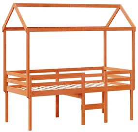 Cama alta com telhado 90x190 cm pinho maciço castanho-mel