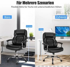 Cadeira de escritório ergonómica com capacidade de carga até 225 kg, com função de balanço, ajustável em altura, para pessoas grandes Preto