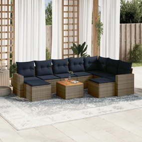 vidaXL 10 pcs conjunto sofás p/ jardim c/ almofadões vime PE cinzento