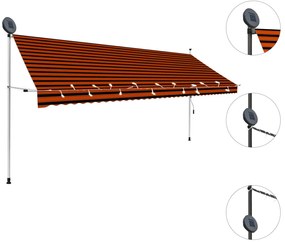 Toldo retrátil manual com LED 400 cm laranja e castanho