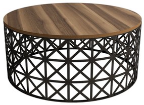 Mesa de Centro Selin Metal Ferforje – Nogueira/Preto – 90x90x38 cm