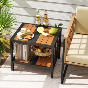 Mesa lateral de vime PE para área externa com furo para guarda-chuva de 4 cm
