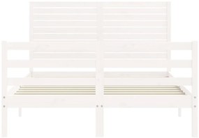 Estrutura de cama de casal c/ cabeceira madeira maciça branco