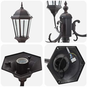 Poste de Luz de Jardim vidaXL 3-Lâmpadas E27 Bronze 220 cm Alumínio