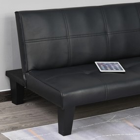 Sofá - cama 3 lugares com pernas levantadas Acolchoado 165x75,5x70cm Preto