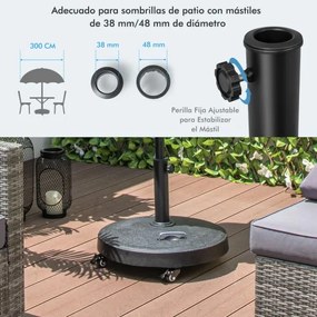 Base para guarda-sol de exterior, capacidade de carga de 23 kg com rodas, pegas, suporte de guarda-sol redondo de 52 cm para jardim e pátio