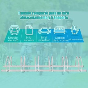 Estacionamento para 6 bicicletas Porta-bicicletas para casa, jardim, garagem, parque Porta-bicicletas 180 x 32,5 x 26 cm Prata