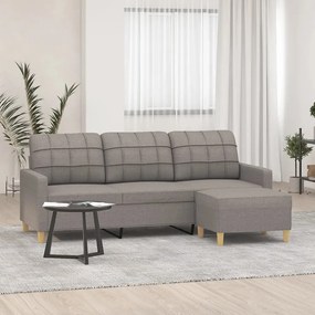 Sofá 3 lugares com apoio de pés 180 cm tecido cinza-acastanhado
