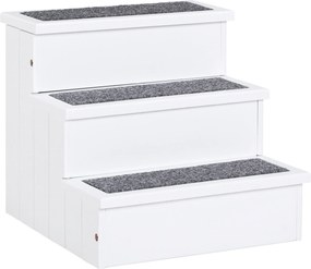 Escada para Animais de Estimação de 3 Degraus com Armazenamento e Tapete Antiderrapante 40,5x44,5x38 cm Branco