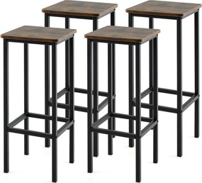 Conjunto de 4 bancos de bar sem encosto em altura de balcão com pernas de metal e apoio para os pés para cozinha Estilo industrial castanho