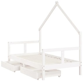 Estrutura cama infantil c/ gavetas 80x160cm pinho maciço branco