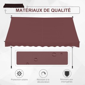 Toldo manual retrátil 3 m x 1,5 m - Inclinação e altura ajustáveis - Metal (alumínio) e poliéster anti-UV, cor bordô