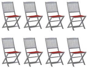 Cadeiras de exterior dobráveis 8pcs c/ almofadões acácia maciça