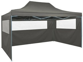 vidaXL Tenda dobrável profissional festas 3 paredes 3x4m aço antracite