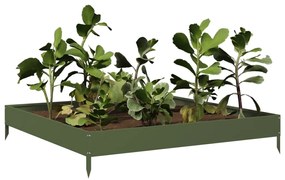 Canteiro elevado de jardim 100x100x18,5 cm aço verde azeitona