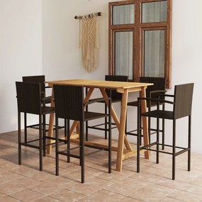 vidaXL 7 pcs conjunto de bar para jardim castanho
