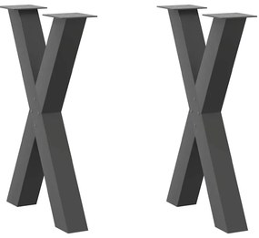 vidaXL Pés para mesa de jantar em formato de X, 2 peças, antracite, 60x(72-73) cm, aço