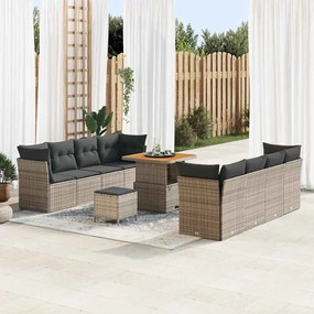 Conjunto de Sofa de Jardim vidaXL com 11 Peças com Almofadas Cinzento Vime Poliéster Acácia