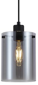 Candeeiro suspenso de design preto com vidro fumado - Domo