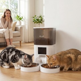 Comedouro Automático 6L WiFi 2.4G com Controlo App 2 Taças Programável 1-10 Refeições Gravador de Voz 10s Fácil de Limpar