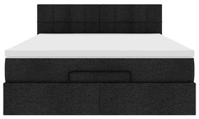Cama Otomana com Colchão &amp; LEDs Preto 140x200 cm Tecido