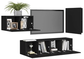 4 pcs conjunto de móveis de TV derivados de madeira preto