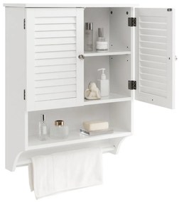 Armário de parede para casa de banho  com 2 portas Estante ajustável Toalheiro 60 x 22 x 75 cm Branco