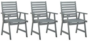 Cadeiras de jantar para jardim 3 pcs acácia maciça cinzento