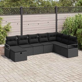 vidaXL Conjunto de Sofá de Jardim de 8 Peças com Almofadas Rattan Poly Preto