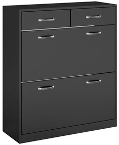 HOMCOM Sapateira Estreito com 2 Compartimentos e 2 Gavetas para 12 Pares de Sapatos 80x30x91,5 cm Preto