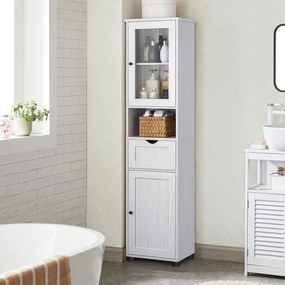 Armário de casa de banho com prateleiras reguláveis em altura 40 x 30 x 165 cm Branco com grão de madeira