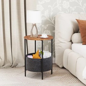 Mesa de apoio redonda 44 x 61 cm para espaços pequenos de 2 níveis com cesto de tecido Estrutura metálica Castanho
