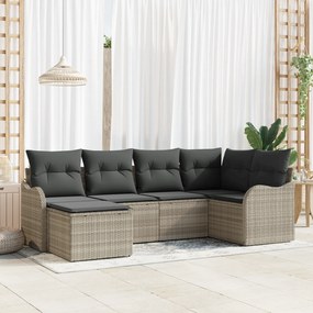 Conjunto de Sofá de Jardim vidaXL 6 Peças com Almofadas Cinza Claro Vi