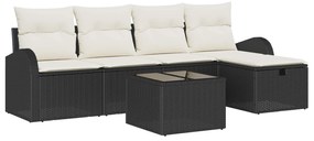 vidaXL Conjunto de Sofás com almofada 6 pcs Preto e Creme vime PE