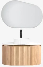 Conjunto De Móvel De Casa De Banho Suspenso 90x50 Cm Em Madeira Carsone Madeira Natural & Sem Unidade Auxiliar & Cerâmica Redonda - Sklum