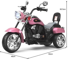 Motocicleta estilo chopper para crianças,  movida a bateria 6v com música Rosa