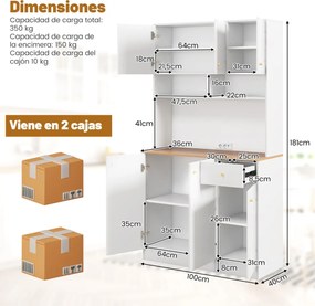 Armário de Cozinha / despensa 100 x 40 x 181 cm com tomadas elétricas, portas USB Branco
