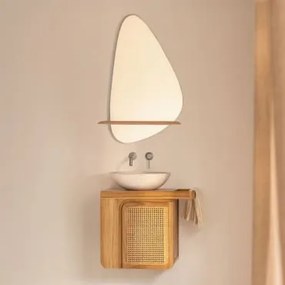 Conjunto De Móveis De Banheiro Suspensos Em Madeira De Teca Georgy Madeira De Teca & Cimento Redondo Branco Ø40 Cm Zavion & Irregular - Sklum