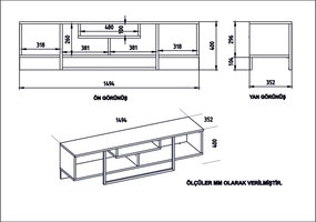 Móvel TV Asal – Branco Preto Carvalho – 149,4x40,2x35,2 cm