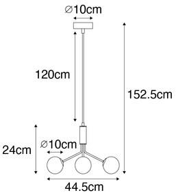 Moderno candeeiro suspenso dourado com vidro opalino 3 luzes - Coby Art Deco