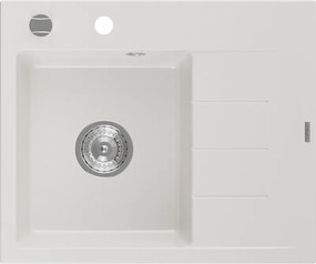 Mexen Ben lava-loiça de granito de 1 cuba com escorredor, esquerdo 600 x 500 mm, branco, sifão cromado - 6522605000-20