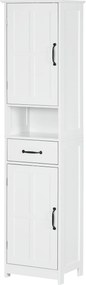 kleankin Coluna de Casa de Banho com 2 Portas 1 Gaveta Prateleira Aberta e Prateleiras Ajustáveis 40x30x164 cm Branco | Aosom Portugal