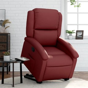 vidaXL Poltrona reclinável elevatória couro artificial vermelho tinto
